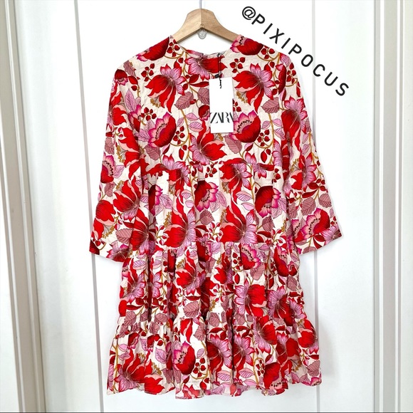 ZARA VOLUMINOUS TEXTURED TIERED DRESS - Picture 9 of 12